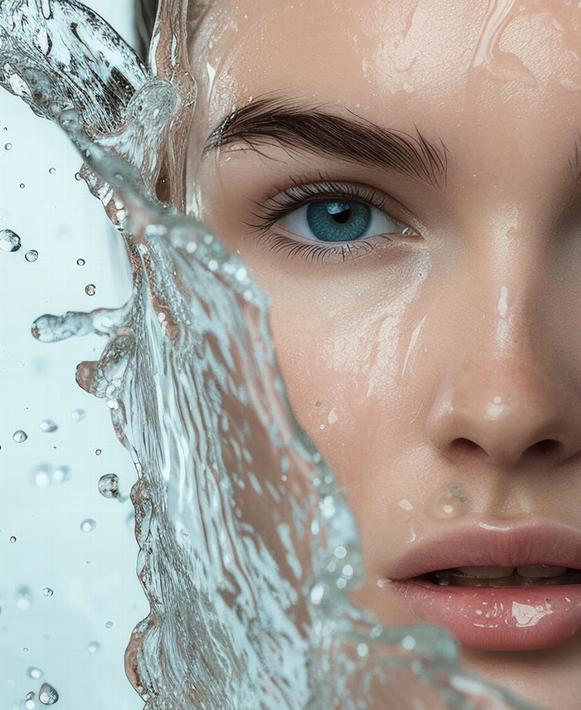 lady with water splashed over face