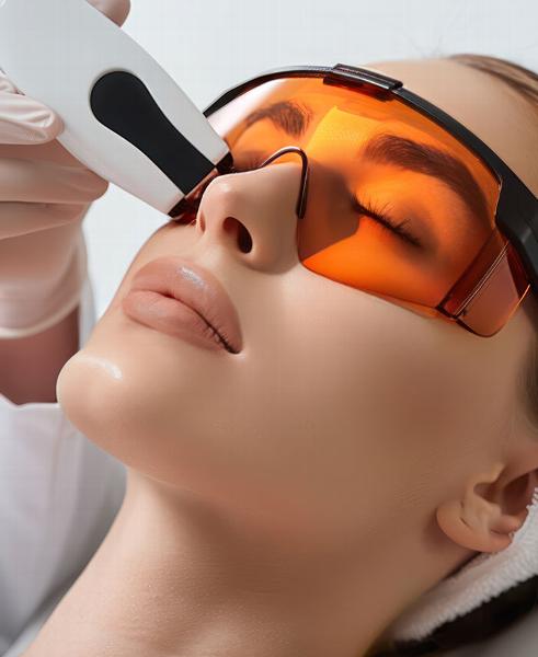 Lady receiving PICO laser treatment on face